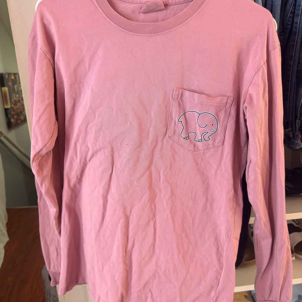 Ivory Ella Kids Long Sleeve Shirt in Pink with Elephant Design